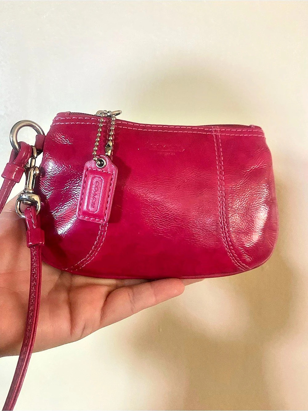 Coach Pink Leather Wristlet Clutch